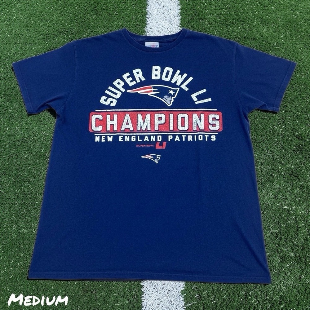 Majestic New England Patriots Super Bowl LI Champions T Shirt Mens‎ MEDIUM Blue